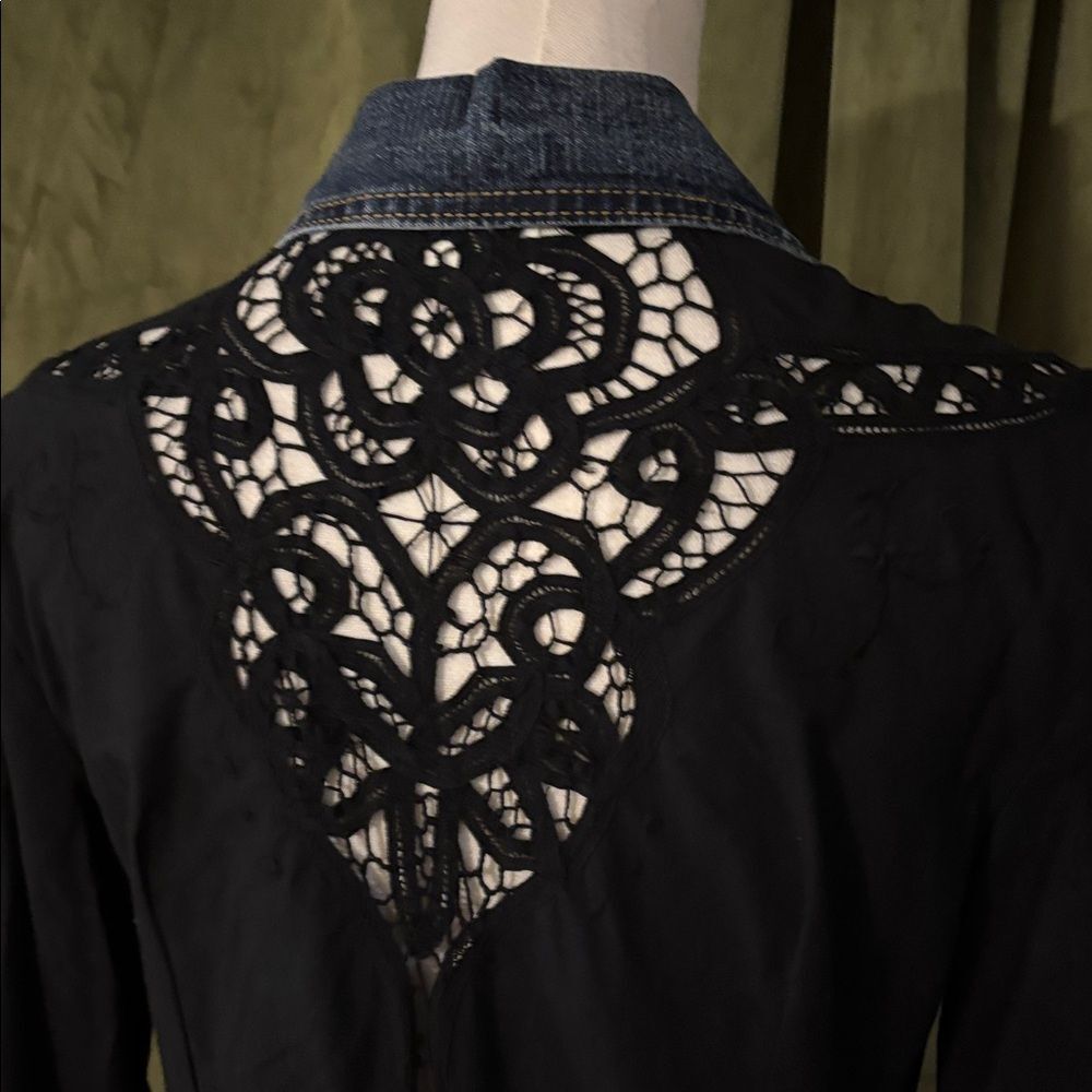 Casadei denim / Black Lace Detail jacket, US6 - Picture 5 of 10